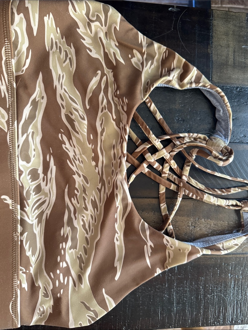 Born Primitive Brown & Cream Camo Strappy Sports Bra